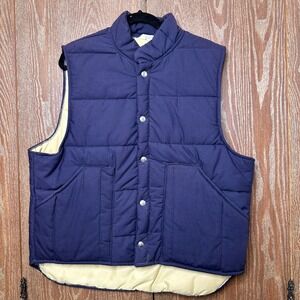 VTG 80's Nelson Quilted Puffer Vest Navy Men's XL Snap Front Lined Warm Quilted